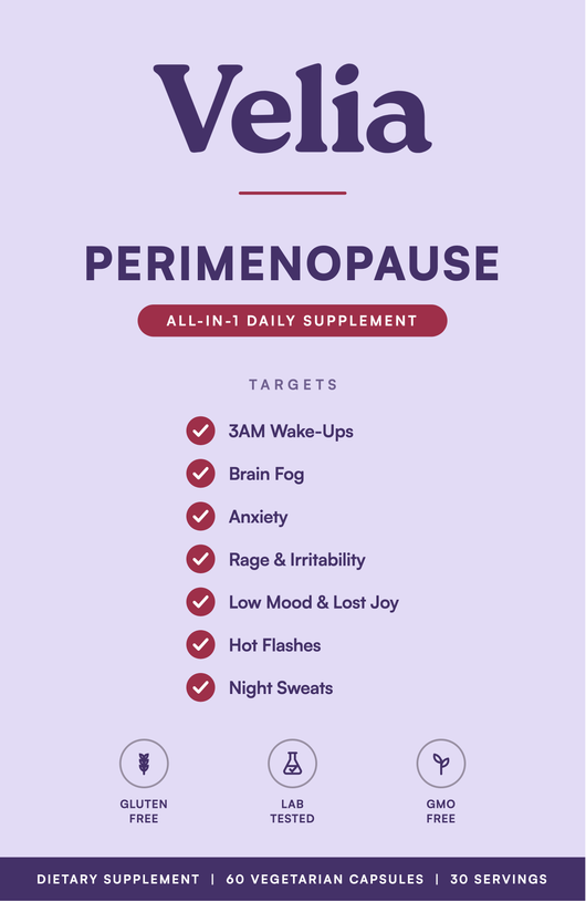Velia perimenopause all-in-1 daily supplement pouch (front)